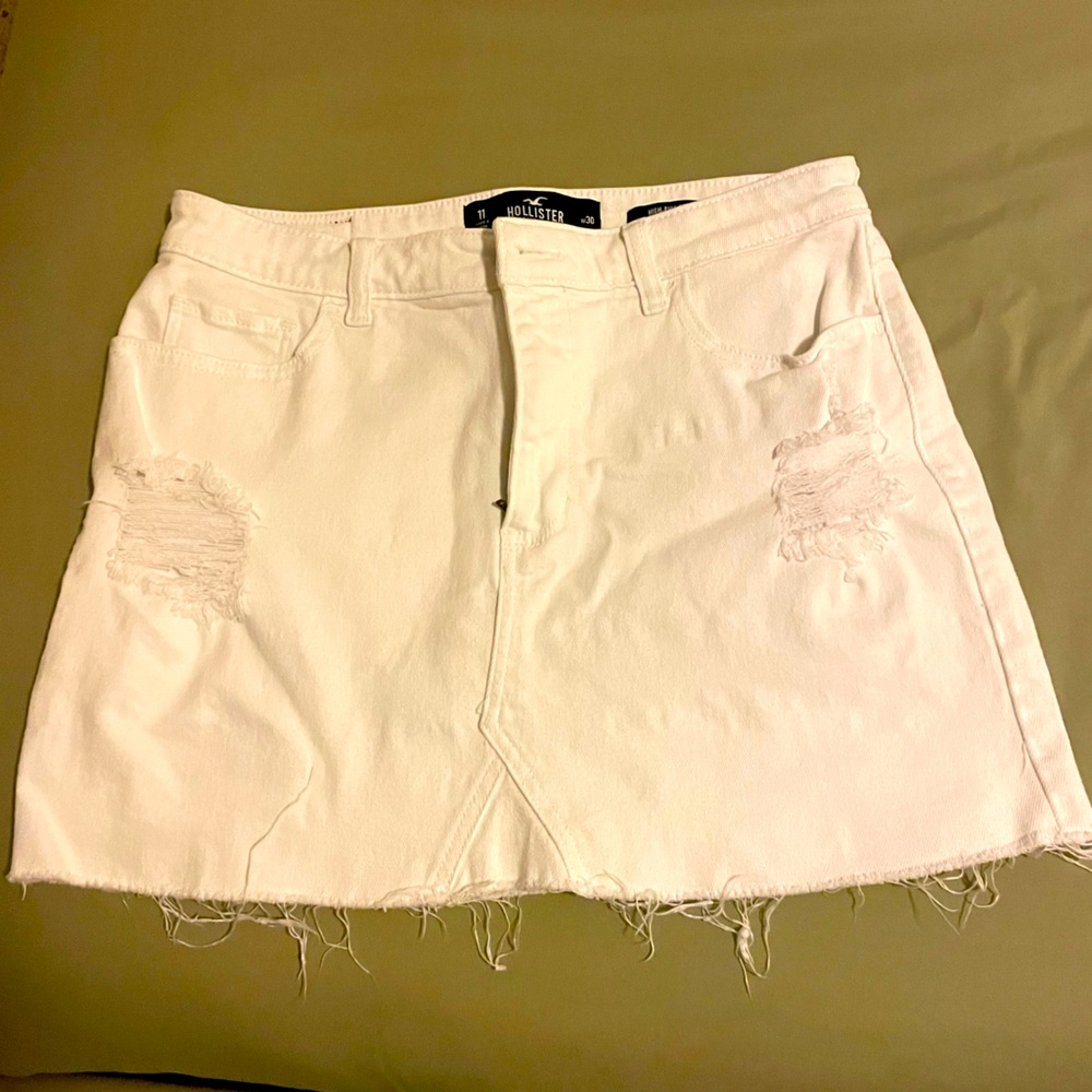 White mini denim skirt